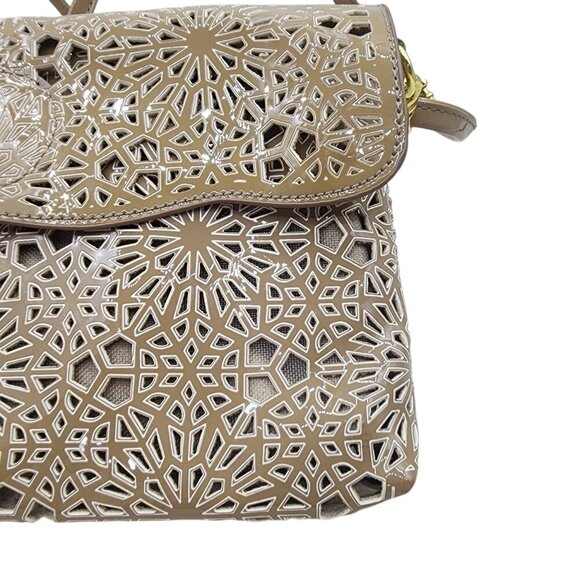 Buco Women's Laser Cut Patent Leather Floral Design Shoulder Bag - Picture 2 of 8